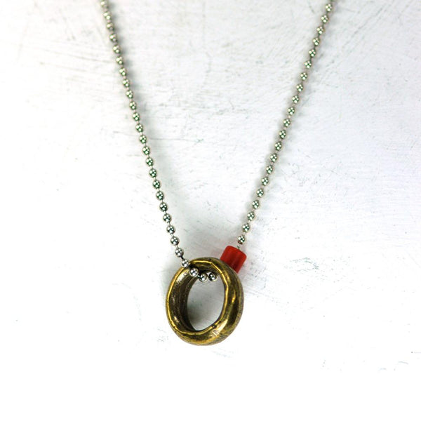 African Brass Ring On Sterling Silver Ball Chain Necklace