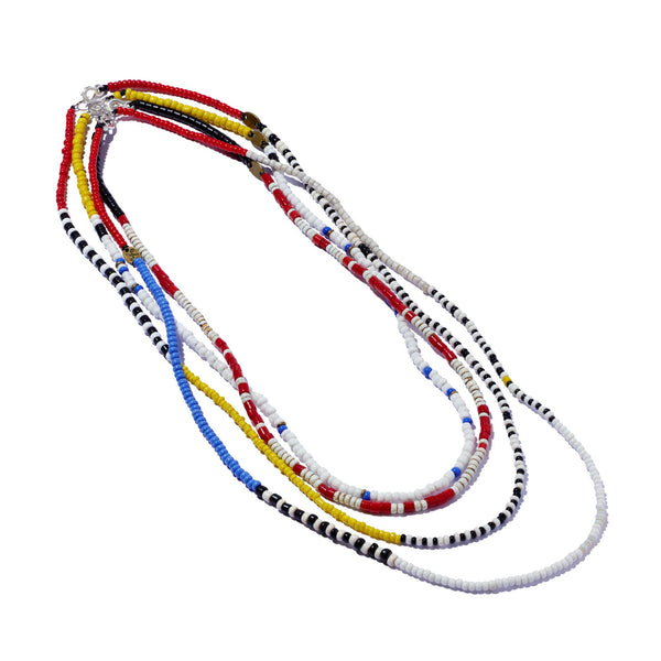 African Seed Bead Necklace Red Black White Yellow Giles