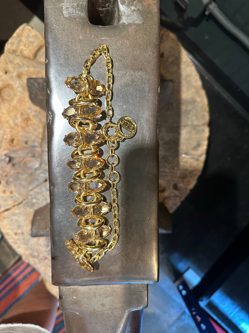 Large Gold Finished 18" Double Rhinestone Necklace