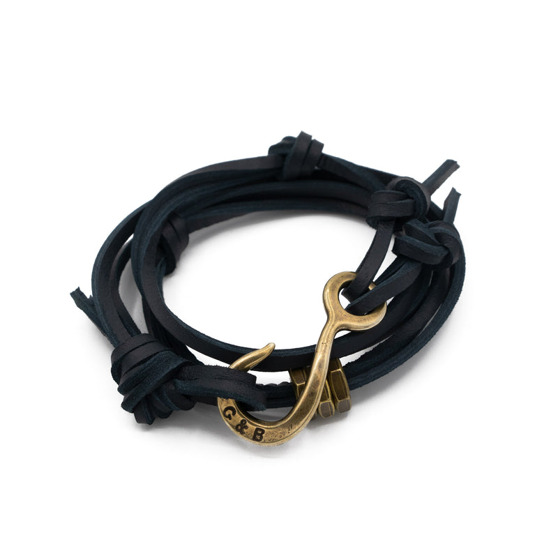 Leather String Bracelet with Easy Hook Clasp Antique Brass - Style 2