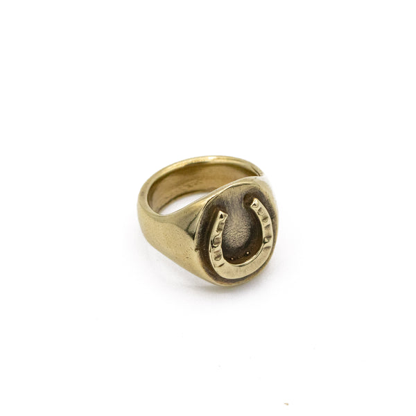 Horseshoe Signet Ring In Antique Brass