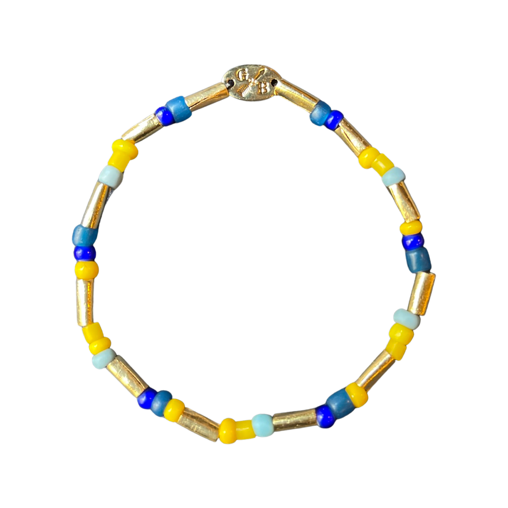 Beaded Handmade Bracelet, Multi Color Blue Tones Jewelry, Friendship Bracelets String Tie Closure .5 x 5.25 Inches