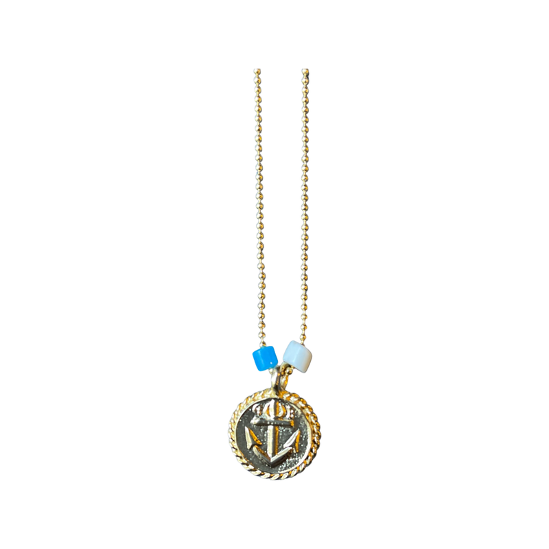 14K Gold Plated Anchor Charm Ball Chain Necklace