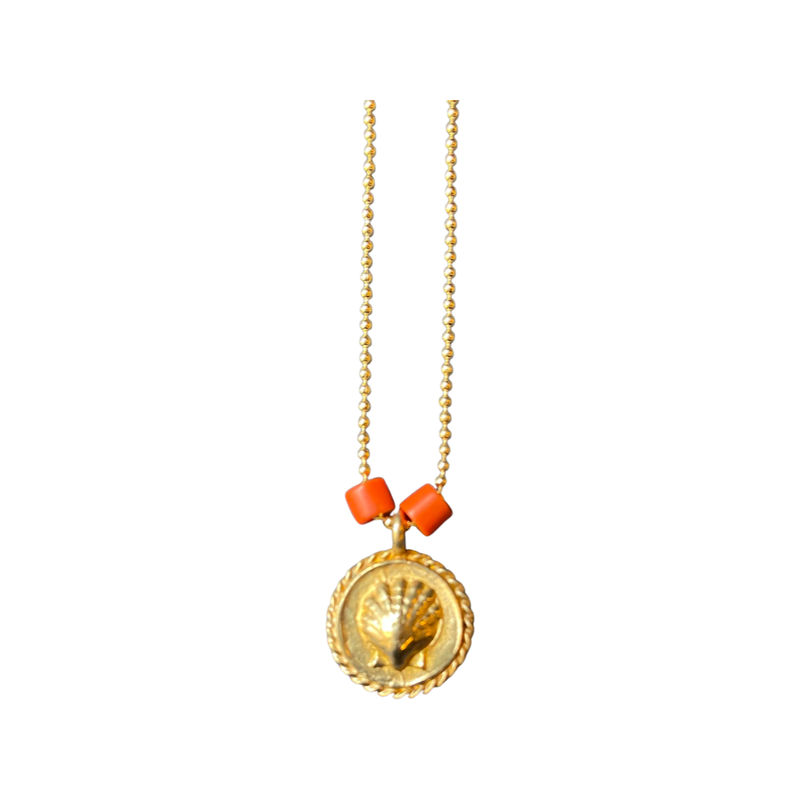 14K Gold Plated Shell Coin Charm Ball Chain Necklace | Giles & Brother