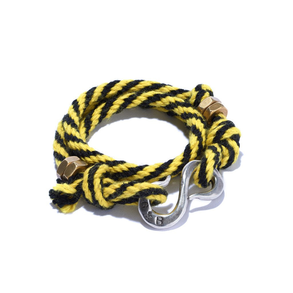 6 Yellow Silk Cord Bracelet with Black and White Crystal Bead