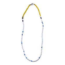 African Seed Bead Necklace Yellow, White, Blue & Black | Giles & Brother