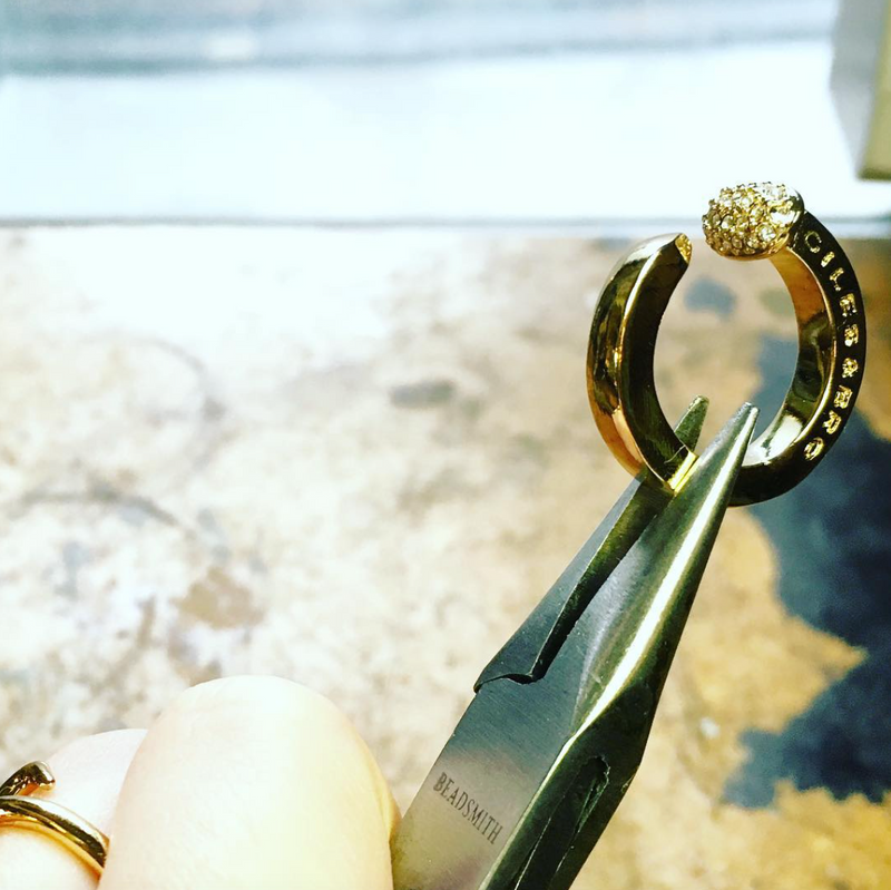 POLISHED GOLD PAVE RAILROAD SPIKE RING