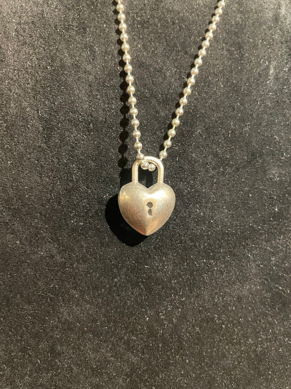 Sterling Heart Locket & Key Charm Necklace