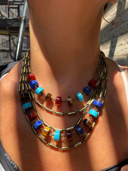 Multi chain circle stones necklace