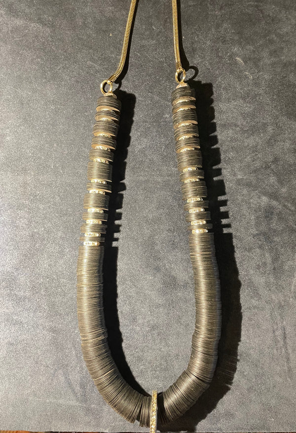 Extra Long Rhinestone & Vinyl necklace