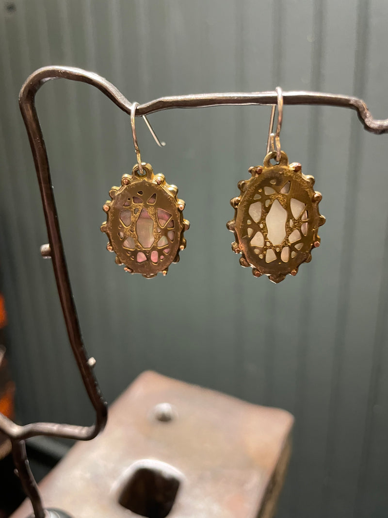 Brass Nest earrings with mother of Pearl
