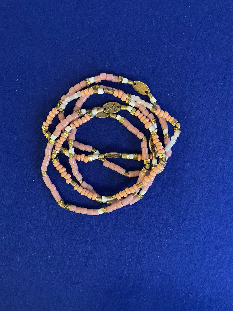 BREAST CANCER AWARENESS Tiny Vintage African Bead Stretch Bracelet PINK