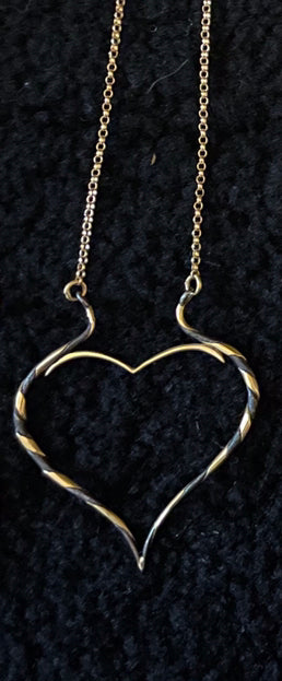 STEEL & GOLD ARCHIVAL PHILIP CRANGI TWISTED HEART NECKLACE