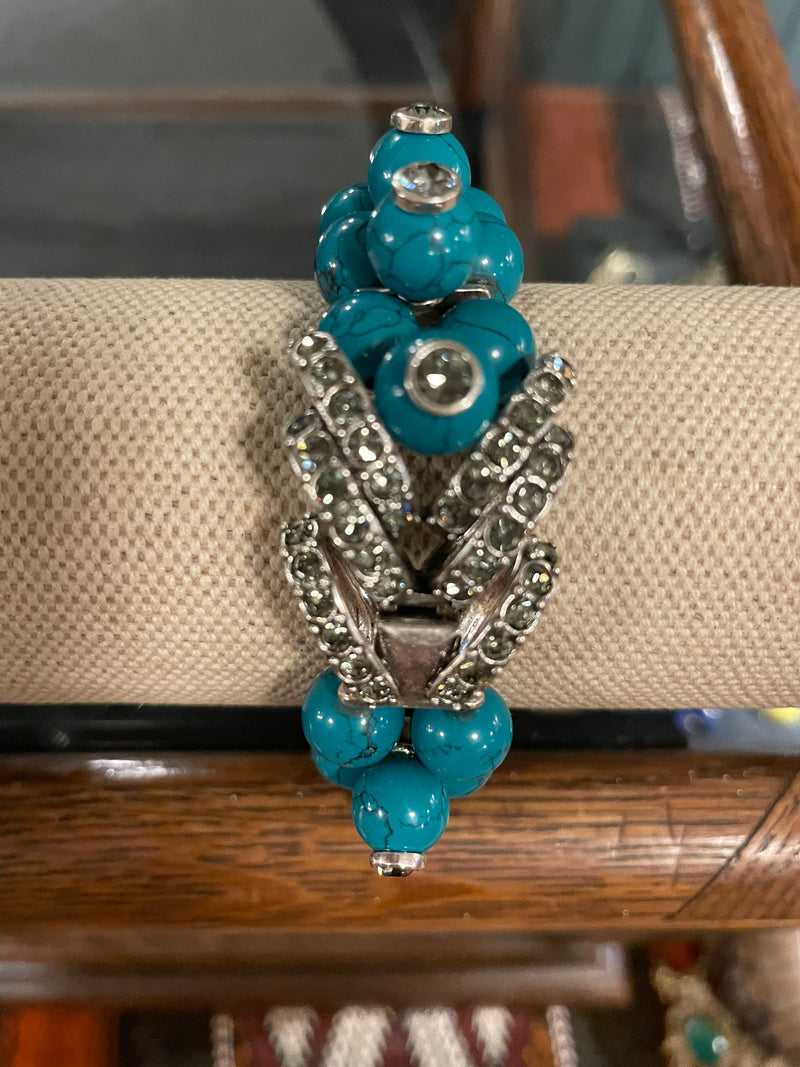 Blue/Green Beads w/ Rhinestone Garland Bracelet