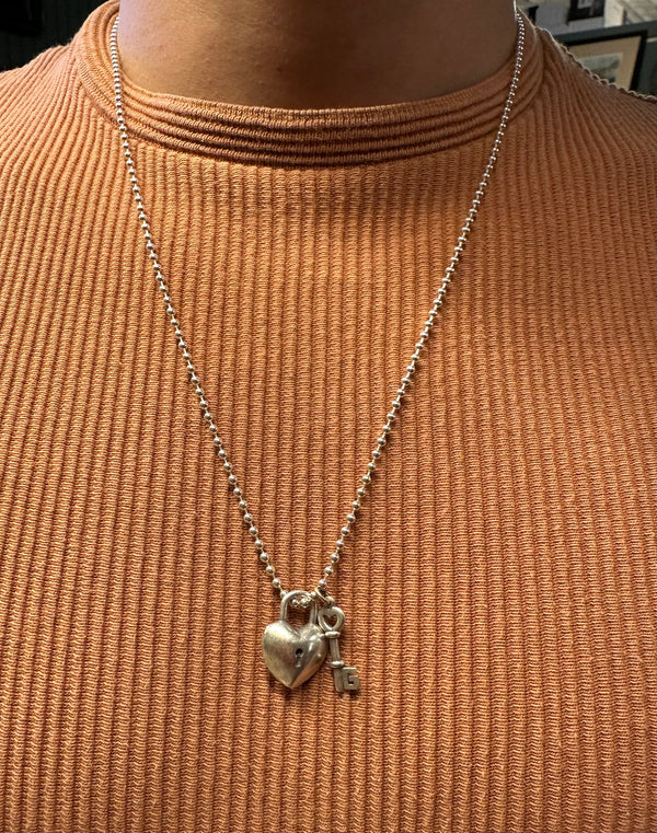 Sterling Heart Locket & Key Charm Necklace