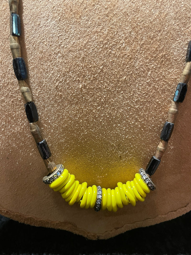 Vintage blue & Yellow glass bead Necklace