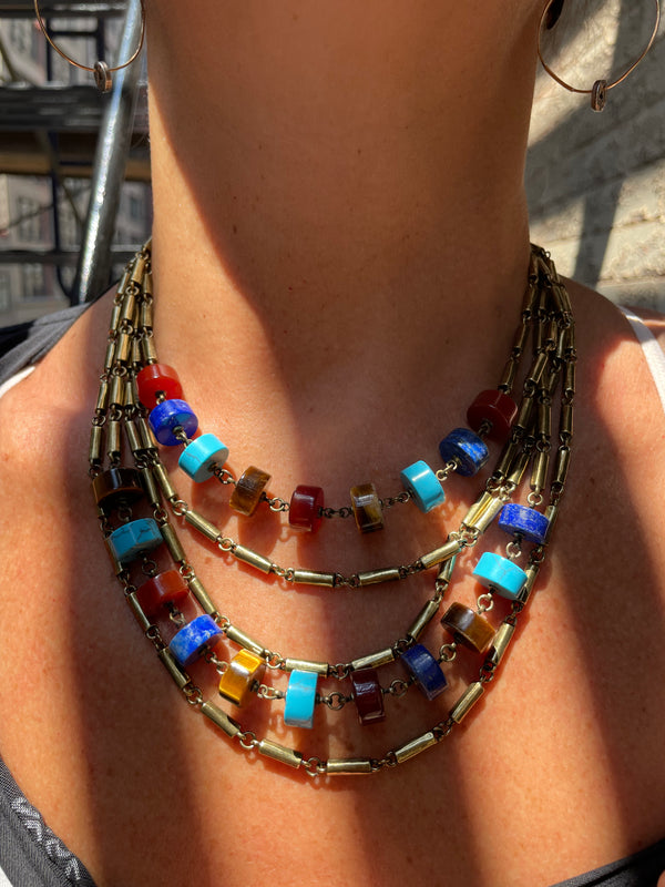 Multi chain circle stones necklace