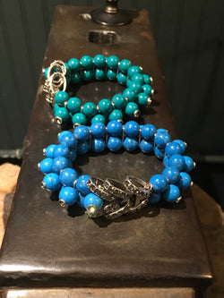 Blue/Green Beads w/ Rhinestone Garland Bracelet